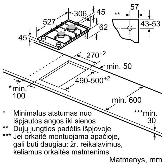 Įmontuojama dujinė domino kaitlentė Bosch PRB3A6I40 3