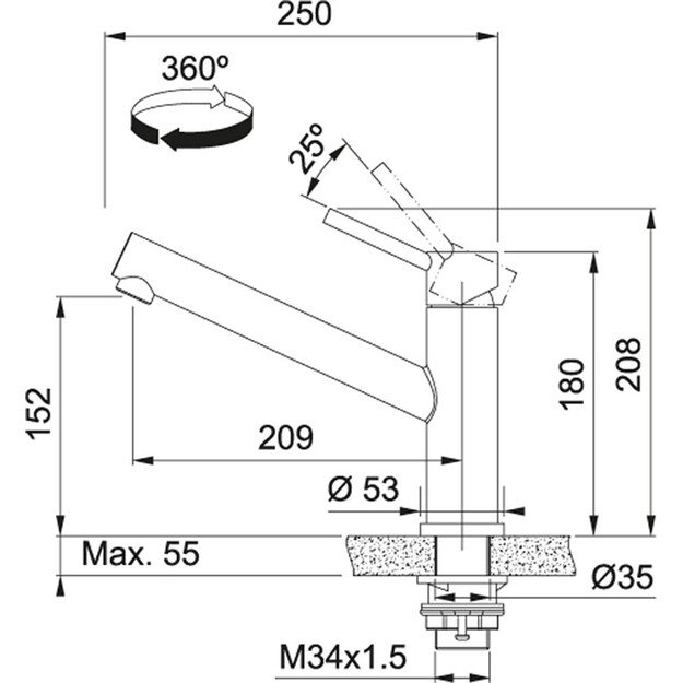 Maišytuvas plautuvei Franke Orbit, 115.0569.290 nerūdijančio plieno