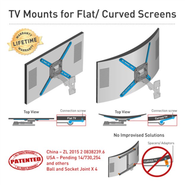 BARKAN BM464L 13 -90  lygiam/lenktam TV, 4 lankstų, sieninis, prailgintas 1