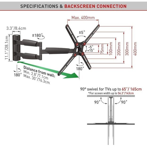 BARKAN BM343XL 13-65  TV, 4 lankstų, sieninis, prailgintas, juodas 1