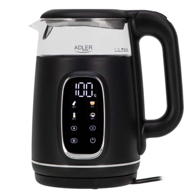 Adler Kettle with LED Display | AD 1305 | Electric | 2200 W | 1.7 L | Plastic | 360&deg; rotational base | Black/Silver