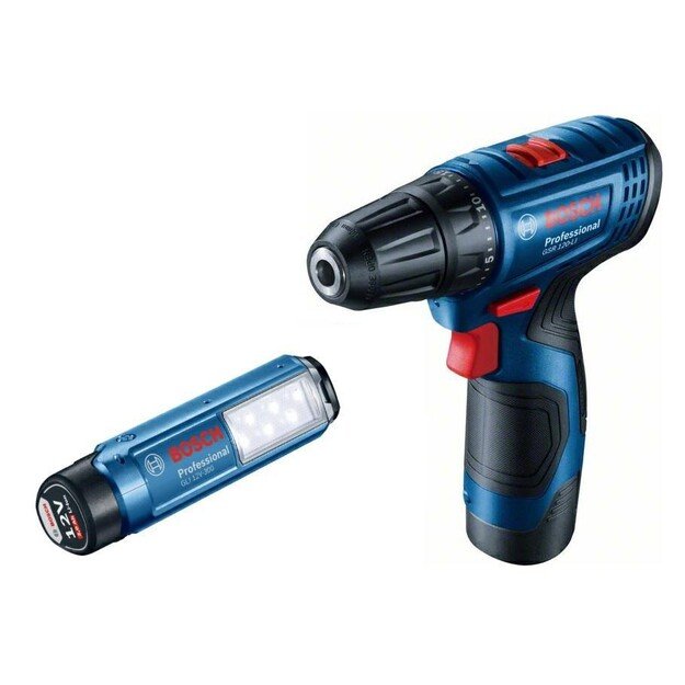 BOSCH. GSR 120-LI 2x2,0Ah 30/14Nm SCREWDRIVER +GLI 12V-300 LAMP CASE