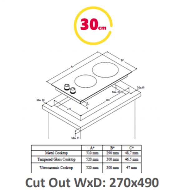 Simfer | Hob | H3.200.VGRIM | Gas | Number of burners/cooking zones 2 | Rotary knobs | Stainless steel