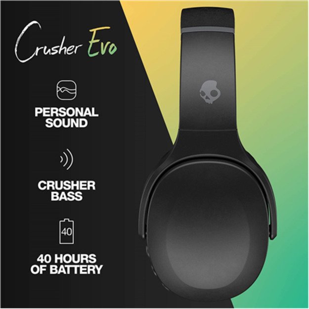 Skullcandy | Wireless Headphones | Crusher Evo | Wireless | Over-ear | Microphone | Wireless | True Black 2