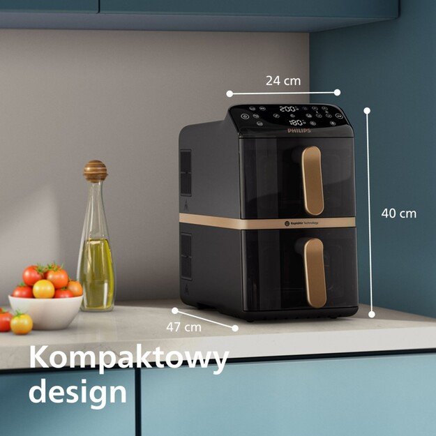 Philips 4000 series Dual Stack Airfryer Vertical Basket 10L Double Stand-alone 2750 W Hot air fryer Black