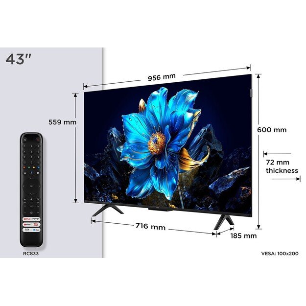 TCL P7K 43P7K TV 109.2 cm (43 ) 4K Ultra HD Smart TV Wi-Fi Metallic 430 cd/m&sup2;