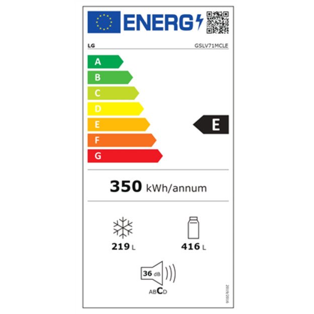 LG | Refrigerator | GSLV71MCLE | Energy efficiency class E | Free standing | Side by side | Height 179 cm | No Frost system | Fr