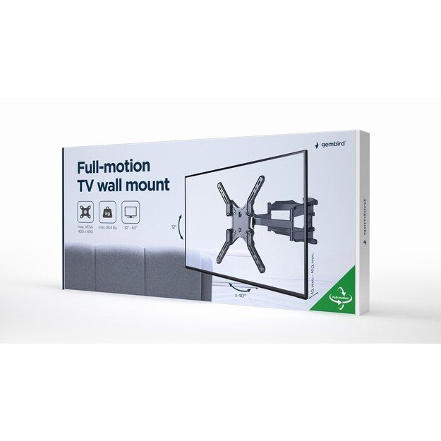 Gembird | Wall mount | WM-60ST-01 | Tilt, swivel, rotate | 32-60   | Maximum weight (capacity) 36.4 kg | Black 5