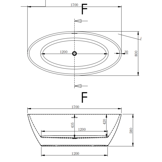 Akrilinė vonia OVAL 231 balta/juoda