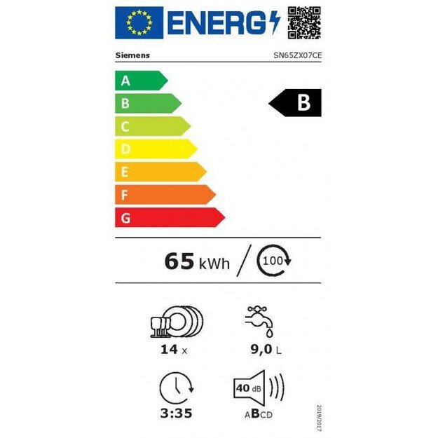 60 cm pločio įmontuojama indaplovė Siemens SN65ZX07CE