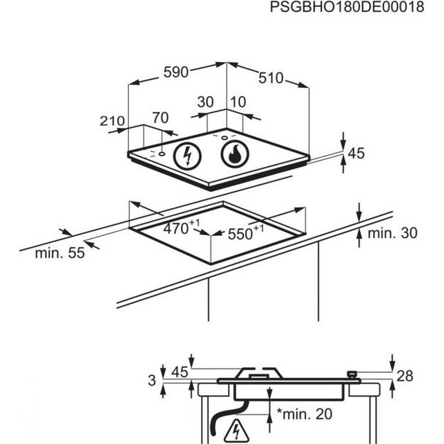 59 cm pločio įmontuojama dujinė kaitlentė Electrolux KGG6407K