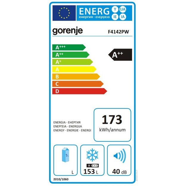 Gorenje | Freezer | F4142PW | Energy efficiency class E | Upright | Free standing | Height 143.4 cm | Total net capacity 165 L |