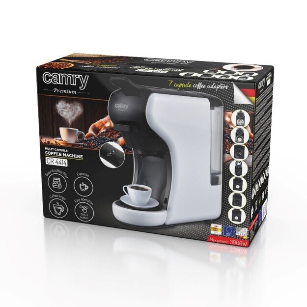 Camry Multi-capsule Espresso machine CR 4414 Pump pressure 19 bar, Ground/Capsule, 1450 W, White/Black