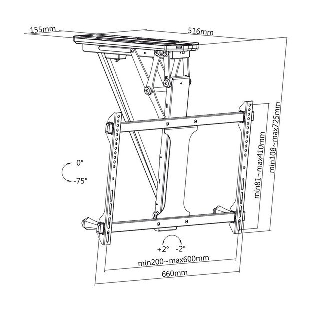 Maclean electric ceiling mount for TV, TUYA support, max VESA 600x400, for sloping walls, remote control, 32 -70 , 35kg, MC-880T