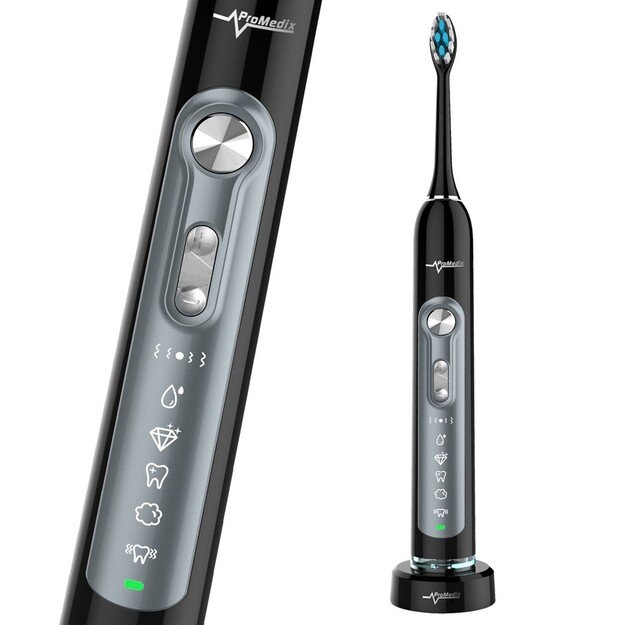 Promedix PR-750 B Electric Sonic Toothbrush IPX7 Black, Travel Case, 5 Operation Modes, Timer, 3 Power Levels, 3 Exchangable