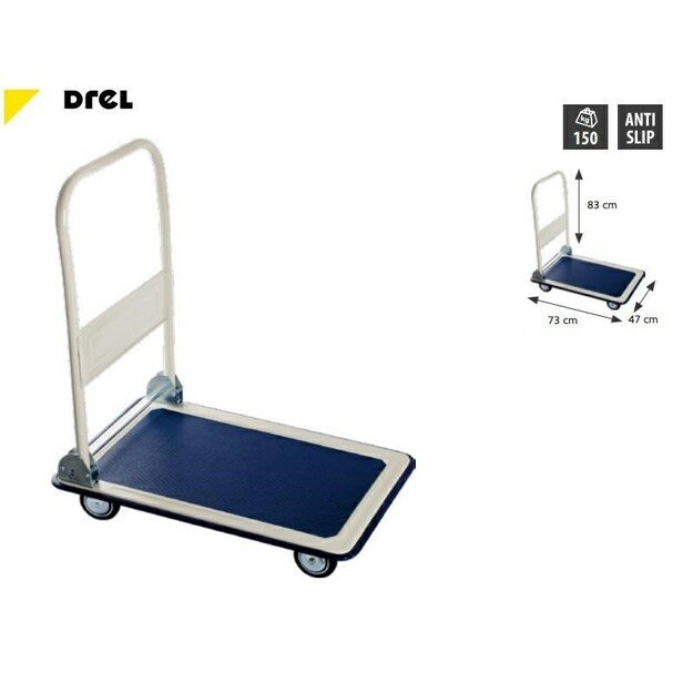 DREL 4-WHEEL WAREHOUSE TROLLEY 150KG PLATFORM 73x47cm