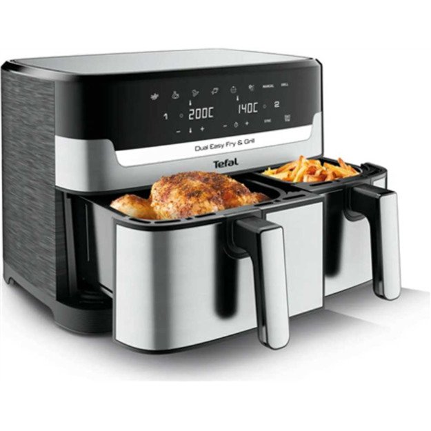 Tefal Dual Easy Fry and  Grill EY905D Double 8.3 L Stand-alone 2700 W Hot air fryer Stainless steel