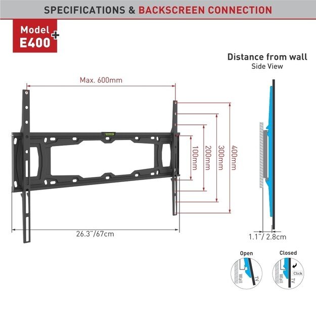 BARKAN E400+.B 32 -90  lenktam TV, fiksuotas, sieninis, juodas