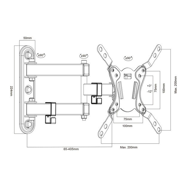 Maclean MC-418 TV Monitor Full Motion Wall Mount 23 -43  30kg max VESA 200x200 Black Tilting Rotating Adjustable Wall Distance