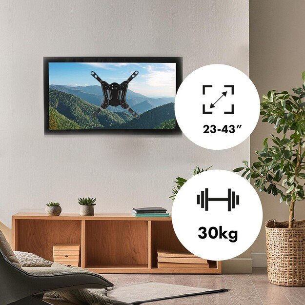 Maclean MC-418 TV Monitor Full Motion Wall Mount 23 -43  30kg max VESA 200x200 Black Tilting Rotating Adjustable Wall Distance