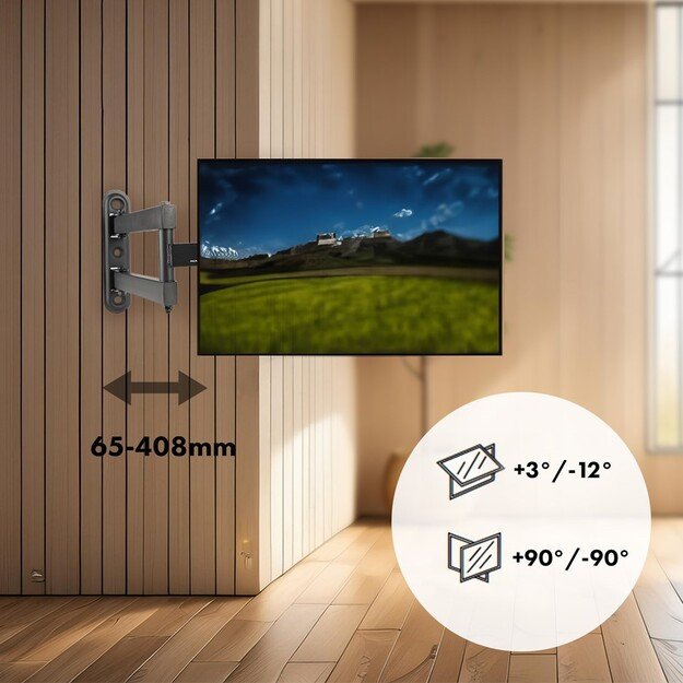 Maclean MC-418 TV Monitor Full Motion Wall Mount 23 -43  30kg max VESA 200x200 Black Tilting Rotating Adjustable Wall Distance