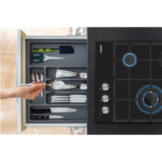 Simfer | Hob | H4.305.HGSSP | Gas on glass | Number of burners/cooking zones 3 | Rotary knobs | Black