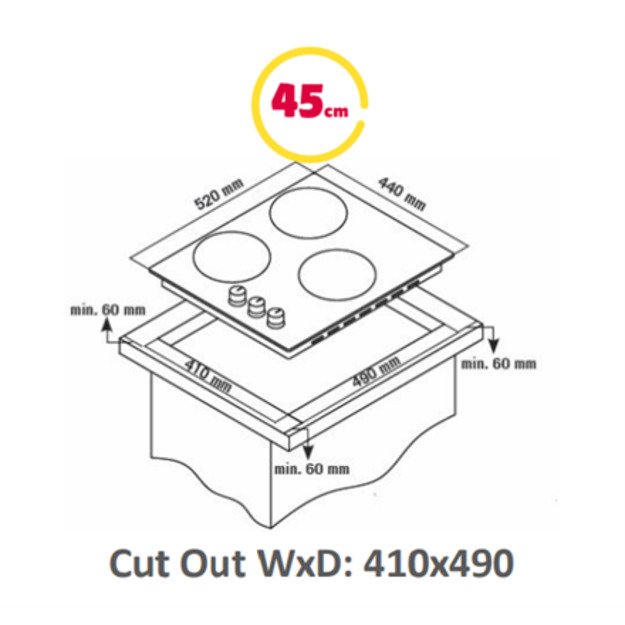 Simfer | Hob | H4.305.HGSSP | Gas on glass | Number of burners/cooking zones 3 | Rotary knobs | Black