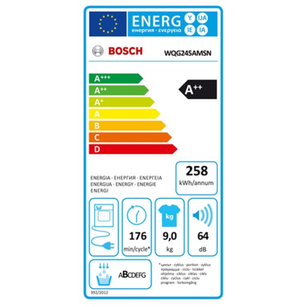 Bosch Dryer Machine WQG245AMSN Series 6 Energy efficiency class A++