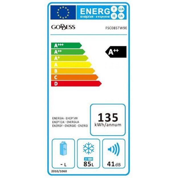 Goddess | Freezer | GODFSC085TW9E | Energy efficiency class E | Upright | Free standing | Height 85 cm | Total net capacity 91 L