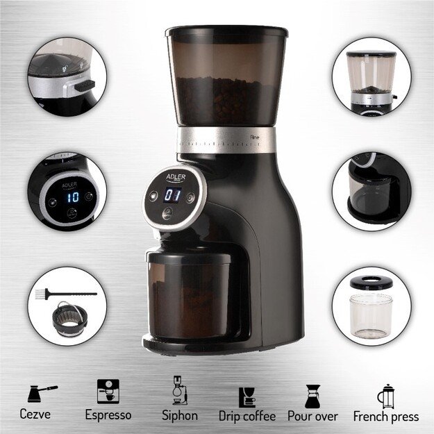 Adler | Coffee Grinder | AD 4450 Burr | 300 W | Coffee beans capacity 300 g | Number of cups 1-10 pc(s) | Black 5