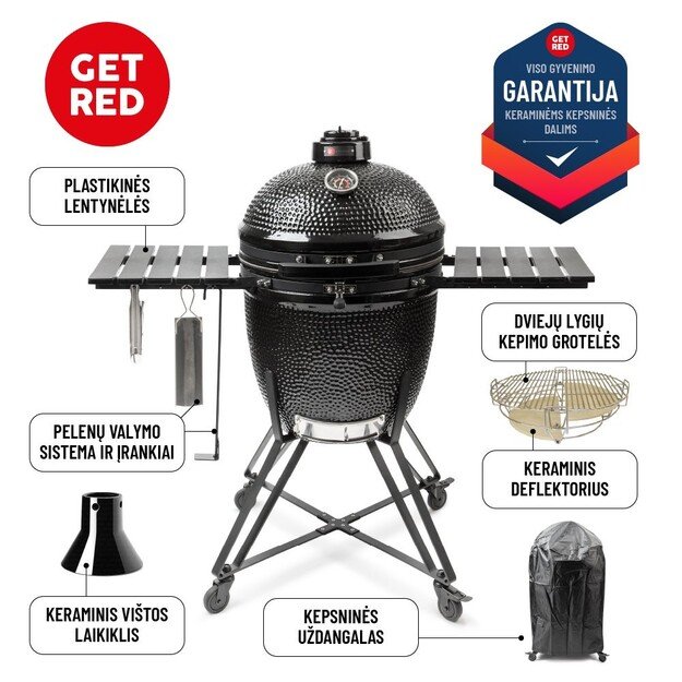 Kamado tipo keraminė kepsninė GET RED 22  56cm