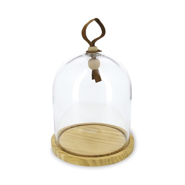 Glass, cloche with wooden base, 20 cm