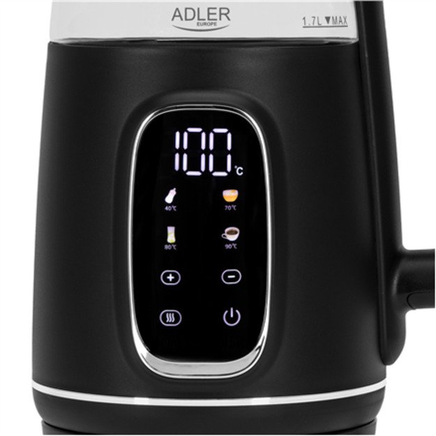 Adler Kettle with LED Display | AD 1305 | Electric | 2200 W | 1.7 L | Plastic | 360&deg; rotational base | Black/Silver