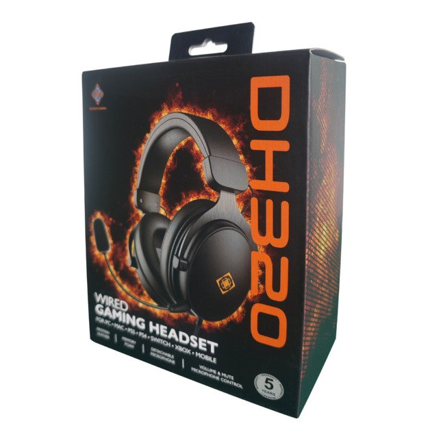 DH320 laidinės žaidimų ausinės DELTACO GAMING, i&scaron; odos, 3.5mm jungtis, garsumo ir nutildymo mikrofono valdikliai / GAM-190 