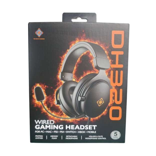 DH320 laidinės žaidimų ausinės DELTACO GAMING, i&scaron; odos, 3.5mm jungtis, garsumo ir nutildymo mikrofono valdikliai / GAM-190 