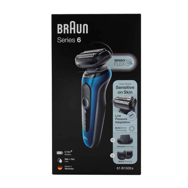 Braun | Shaver | 61-B1500s | Operating time (max) 50 min | Wet & Dry | Blue/Black