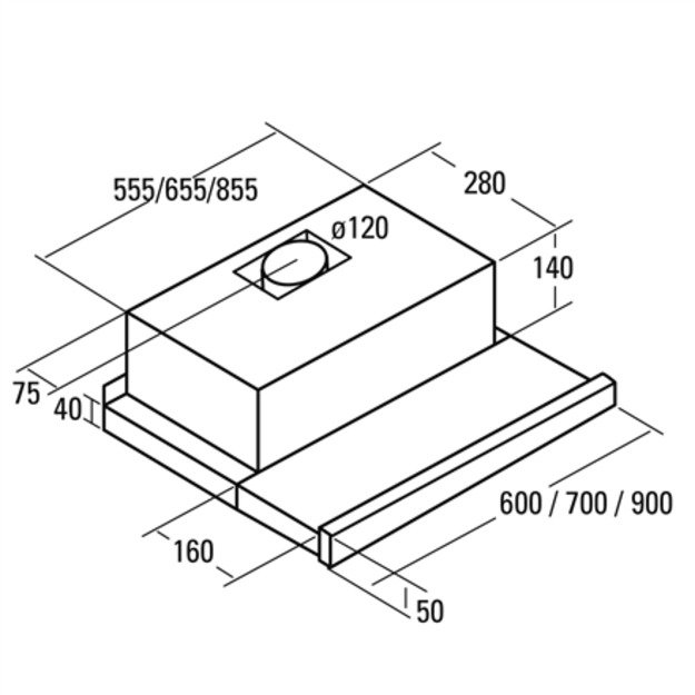 CATA | Hood | TF 2003 Duralum 600 | Energy efficiency class C | Telescopic | Width 60 cm | 390 m3/h | Mechanical control | 4