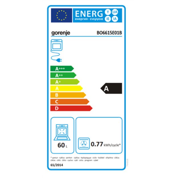 Gorenje Oven | BO6615E01B | 60 L | Electric | EnamelClean | Push pull buttons | Height 59.5 cm | Width 59.5 cm | Black