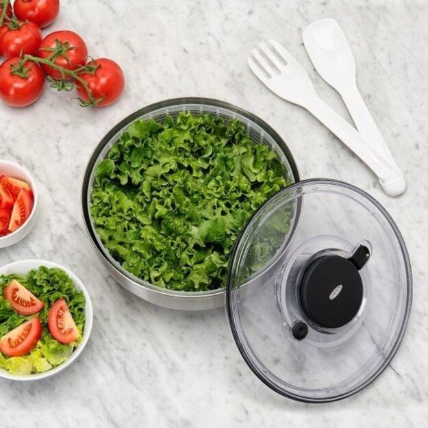 OXO 1071497 Salatschleuder Edelstahl 24cm mit Deckel