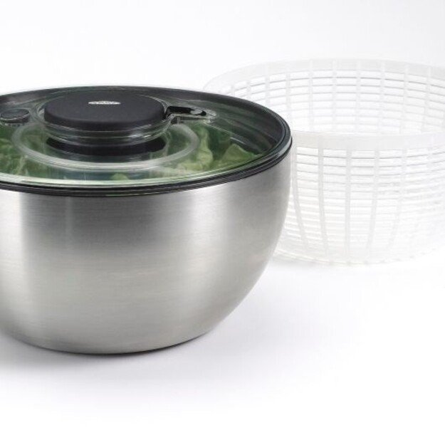 OXO 1071497 Salatschleuder Edelstahl 24cm mit Deckel