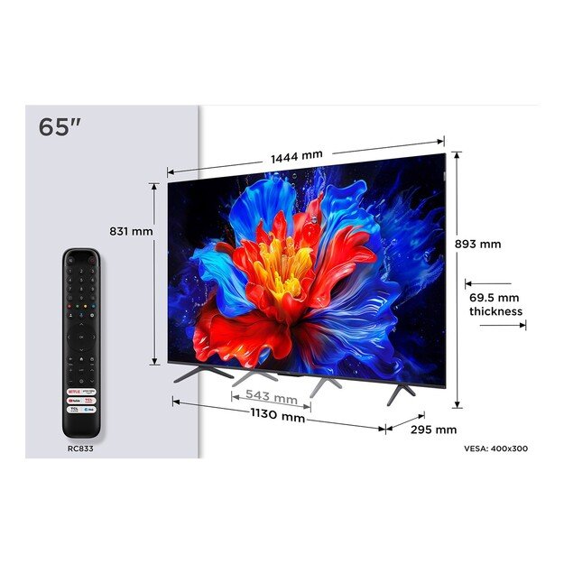 TCL P8K 65P8K TV 165,1 cm (65 ) 4K Ultra HD Smart TV Wi-Fi Metallic 350 cd/m&sup2;