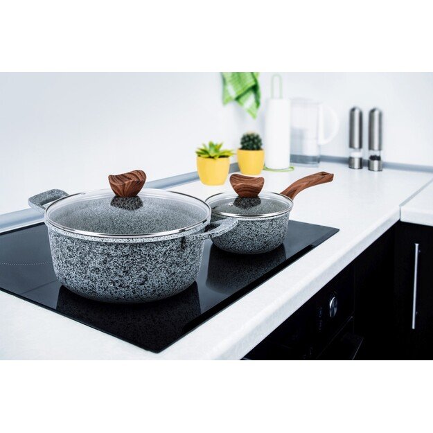 PROMIS Set of pots GRANITE, saucepan 16 cm, pots 20,24,28 brown handles 2