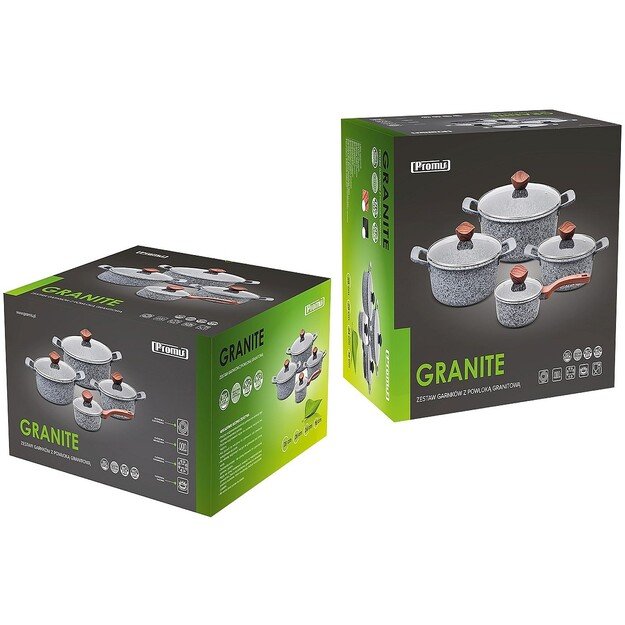 PROMIS Set of pots GRANITE, saucepan 16 cm, pots 20,24,28 brown handles 6