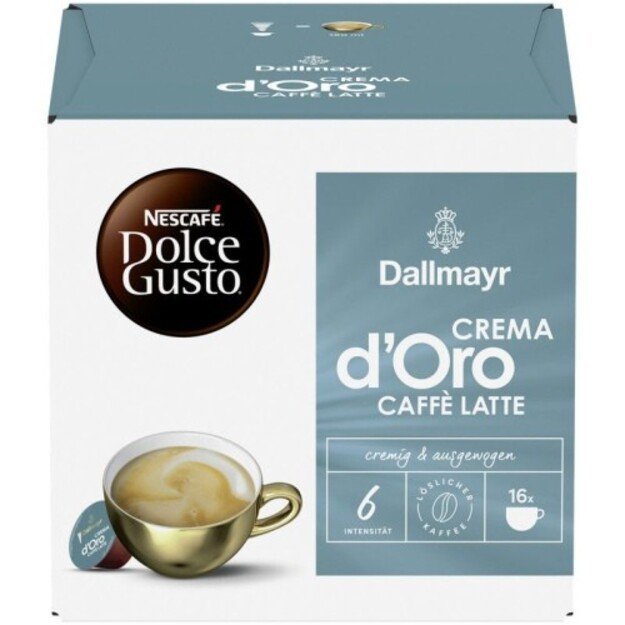 Nescafe Dolce Gusto Dallmayr Crema d Oro Caffe Latte kava, 16 kapsulių dėžutėje