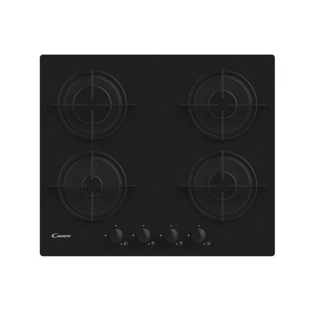 Candy Hob | CVW6BB | Gas on glass | Number of burners/cooking zones 4 | Knobs | Black