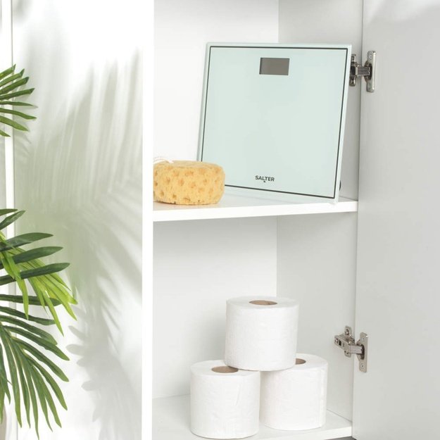 Salter 9207 WHCFEU12 Compact Glass Electronic Bathroom Scale, White