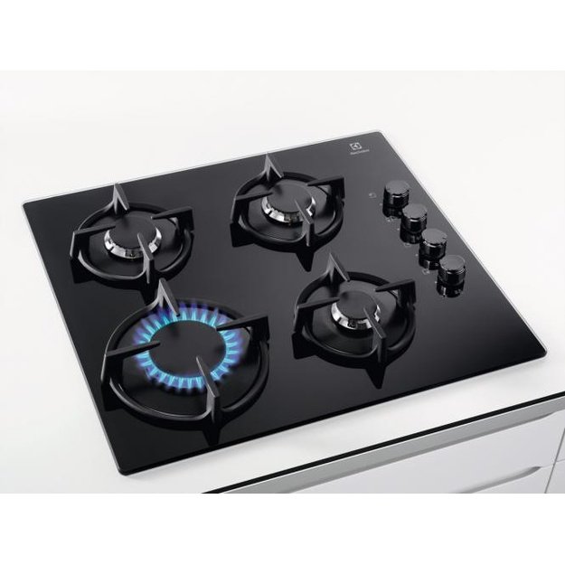ELECTROLUX KGG6407K Gas Hob - 4 Burners - L 59 x D 51 cm - 7800 W - Glass Coated - Black | Sourcing