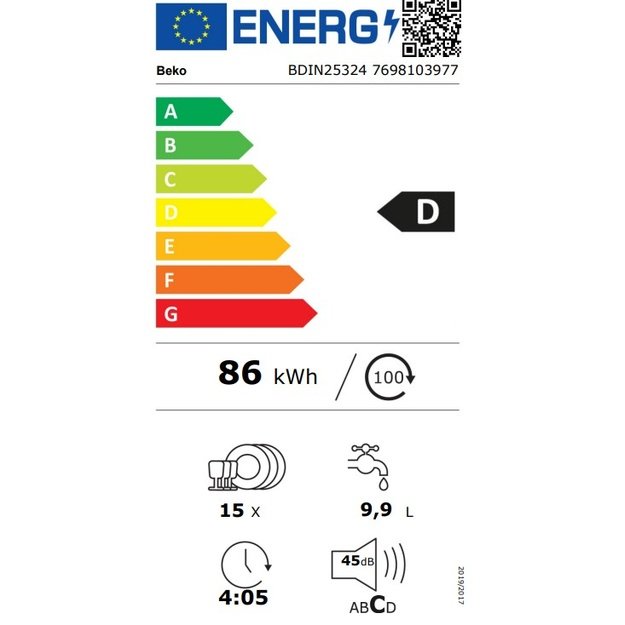 Įmontuojama indaplovė Beko BDIN25324