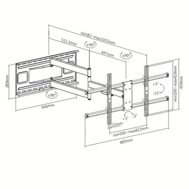 TECHLY Wall Bracket Extendable Arm up to 1015 mm for LCD 43-80inch Black