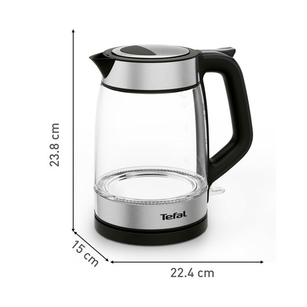 Tefal Glass Kettle KI605830 electric kettle 1.7 L 2200 W Black, Silver, Transparent